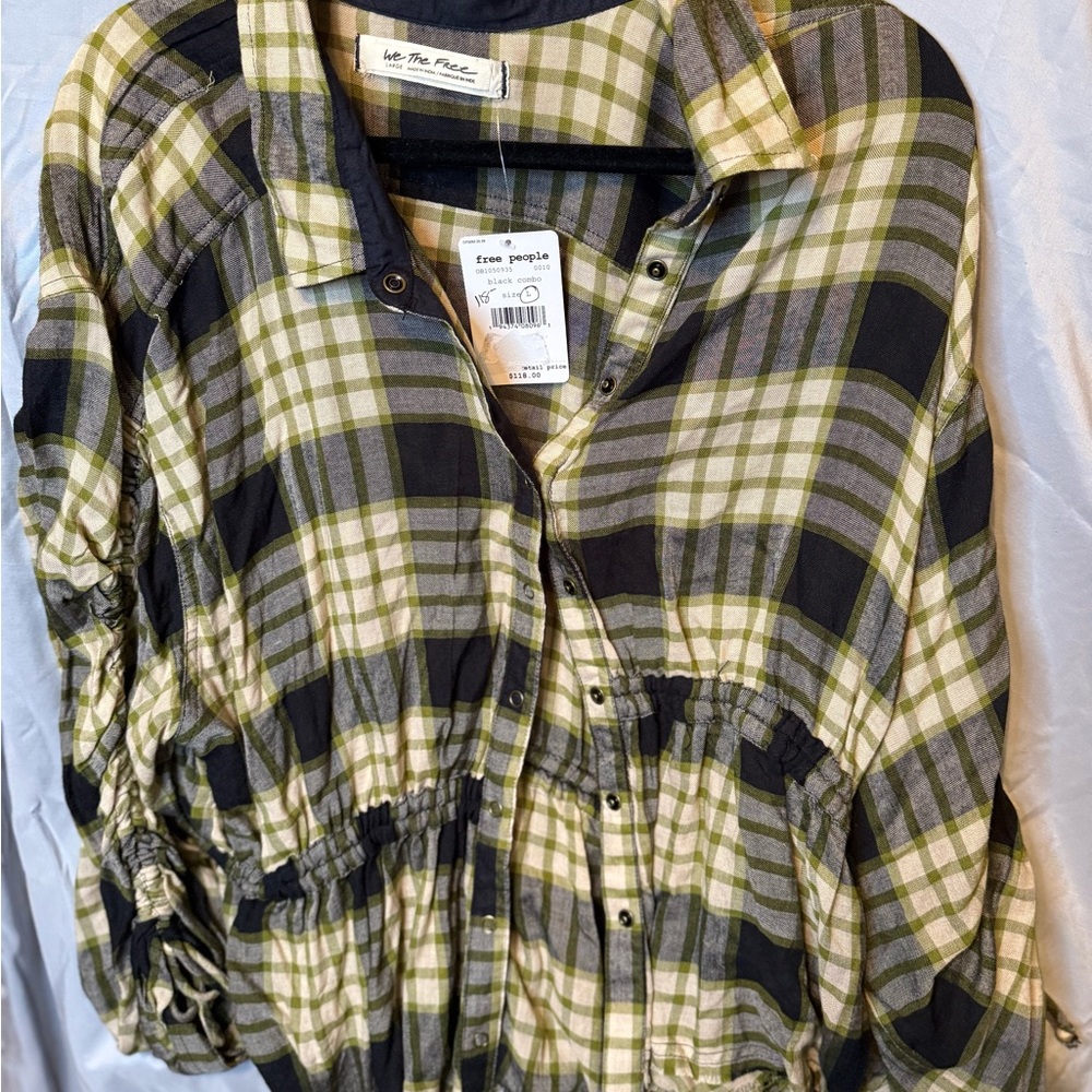 We The Free Green and Black Plaid Shirt